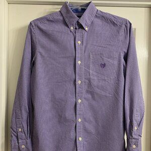 Chaps Men's Purple and White Checked Dress Shirt, Size Small